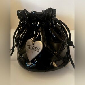 Guess Glossy Black Pouch with Heart Charm